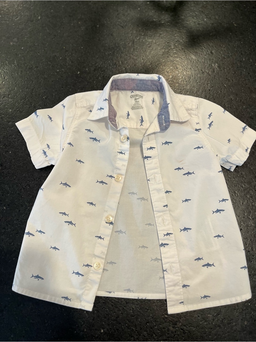 OshKosh White & Blue Shark-Print Button-Up Shirt